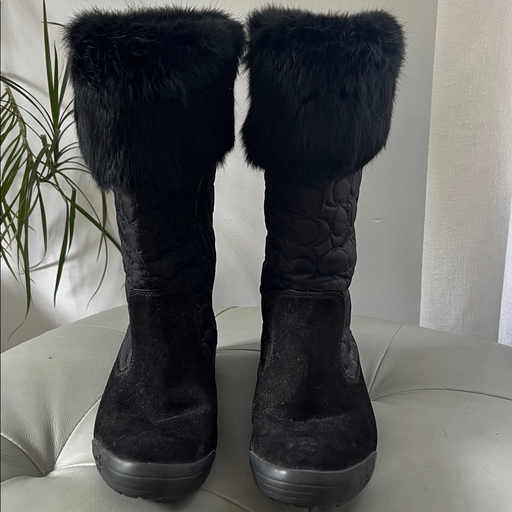 Coach Black Fur-Trimmed Boots